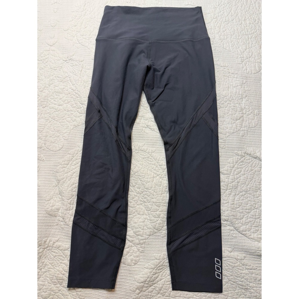 Lorna Jane Dark Gray Blue High Waisted Mesh Panel Cropped Workout Leggings